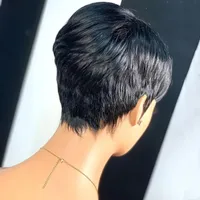 Women's Simple Style Casual Masquerade Carnival Real Hair Homogeneous And Oblique Short Straight Hair Wigs main image 5