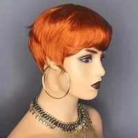 Women's Simple Style Masquerade Carnival Street Real Hair Homogeneous And Oblique Short Straight Hair Wigs main image 1
