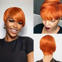 Women's Simple Style Masquerade Carnival Street Real Hair Homogeneous And Oblique Short Straight Hair Wigs main image 2