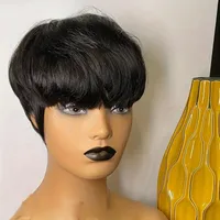 Women's Simple Style Masquerade Carnival Street Real Hair Homogeneous And Oblique Short Straight Hair Wigs main image 3