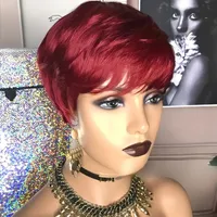 Women's Simple Style Masquerade Carnival Street Real Hair Homogeneous And Oblique Short Straight Hair Wigs main image 4