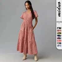 Women's Adults Umbrella Skirt Vintage Style Bohemian V Neck Pullovers Printing Short Sleeve Printing Maxi Long Dress Daily Festival main image 2