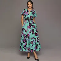 Women's Adults Umbrella Skirt Vintage Style Bohemian V Neck Pullovers Printing Short Sleeve Printing Maxi Long Dress Daily Festival main image 3