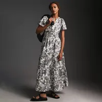 Spring And Summer New  Bohemian Style Elastic Waist V-neck Retro Digital Printing Dress main image 3