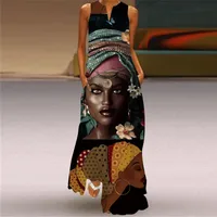 Women's Adults Super Large Swing Skirt Vintage Style Ethnic Style V Neck Basic Model 3D/Stereo Pattern Sleeveless Human Maxi Long Dress Banquet Festival main image 1