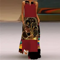 Women's Adults Super Large Swing Skirt Vintage Style Ethnic Style V Neck Basic Model 3D/Stereo Pattern Sleeveless Human Maxi Long Dress Banquet Festival main image 2