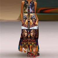 Women's Adults Super Large Swing Skirt Vintage Style Ethnic Style V Neck Basic Model 3D/Stereo Pattern Sleeveless Human Maxi Long Dress Banquet Festival main image 3