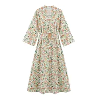 Women's Floral Dress Elegant V Neck Nine Points Sleeve Ditsy Floral Maxi Long Dress Holiday Travel Daily sku image 2