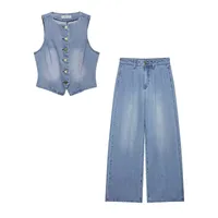 Weekend Women's Vacation Streetwear Solid Color Cotton Polyester Denim Pant Co-ord Set Shorts Sets main image 2