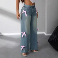 Women's Daily Street Streetwear Solid Color Bow Knot Full Length Jeans main image 2