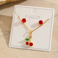 Sweet Cherry Strawberry 304 Stainless Steel Plating Women's Jewelry Set sku image 11