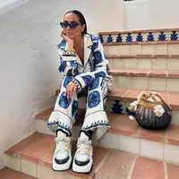 Daily Street Women's Classic Style Printing Abstract Polyester Pant Co-ord Set Shorts Sets main image 2