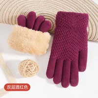 New Knitted Touch Screen Gloves Women's Korean Style Winter Stall Velvet Thickened Cold-proof Fawn Wool Warm Gloves sku image 12