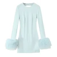 Women's A- Line Skirt Sexy Round Neck Long Sleeve Solid Color Above Knee Holiday Daily Selfie main image 2
