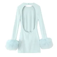 Women's A- Line Skirt Sexy Round Neck Long Sleeve Solid Color Above Knee Holiday Daily Selfie main image 6