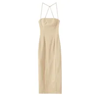 Women's Tight Skirt Casual Sexy Strap Sleeveless Solid Color Maxi Long Dress Casual Wedding Banquet sku image 3
