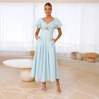 Women's Sheath Dress Basic Simple Style Classic Style V Neck Short Sleeve Solid Color Maxi Long Dress Casual Daily sku image 14