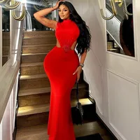 Women's A- Line Skirt Midriff Outfit Backless Dress Elegant Round Neck Sleeveless Solid Color Maxi Long Dress Daily Street main image 1