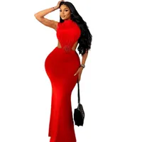 Women's A- Line Skirt Midriff Outfit Backless Dress Elegant Round Neck Sleeveless Solid Color Maxi Long Dress Daily Street main image 2