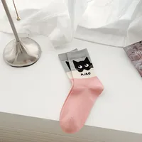 Women's Cute Sweet Letter Cat Cotton Crew Socks A Pair sku image 4