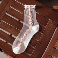 Women's Cute Flower Cotton Glass Filament Crew Socks 10 Pairs sku image 2