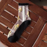 Women's Cute Flower Cotton Glass Filament Crew Socks 10 Pairs main image 4