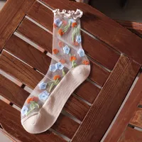 Women's Cute Flower Cotton Glass Filament Crew Socks 10 Pairs sku image 4