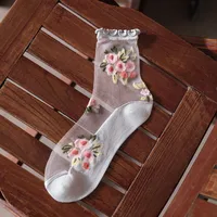Women's Cute Flower Cotton Glass Filament Crew Socks 10 Pairs sku image 3