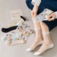Women's Cute Flower Cotton Glass Filament Crew Socks 10 Pairs main image 1