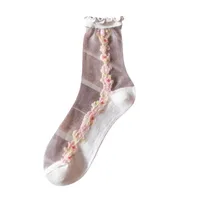 Women's Cute Flower Cotton Glass Filament Crew Socks 10 Pairs main image 5