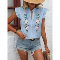 Women's Blouse Short Sleeve Blouses Casual Elegant Flower main image 4