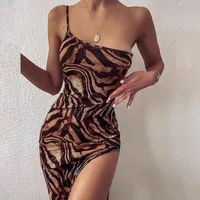 Women's Sheath Dress Elegant One Shoulder Sleeve Sleeveless Leopard Asymmetrical Dress Holiday main image 4