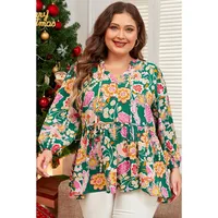 Women's T-shirt Long Sleeve Blouses Casual Vacation Color Block Flower main image 1