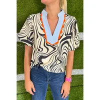 Women's T-shirt Half Sleeve Blouses Streetwear Color Block Zebra main image 1