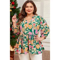 Women's T-shirt Long Sleeve Blouses Casual Vacation Color Block Flower main image 2