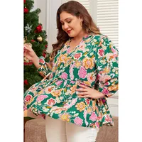 Women's T-shirt Long Sleeve Blouses Casual Vacation Color Block Flower main image 3
