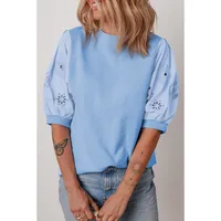 Women's T-shirt Half Sleeve Blouses Simple Style Streetwear Solid Color Flower main image 1