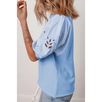 Women's T-shirt Half Sleeve Blouses Simple Style Streetwear Solid Color Flower main image 3