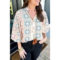 Women's T-shirt 3/4 Length Sleeve T-Shirts Elegant Vintage Style Geometric main image 1