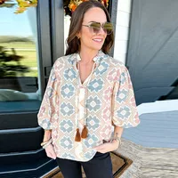 Women's T-shirt 3/4 Length Sleeve T-Shirts Elegant Vintage Style Geometric main image 2