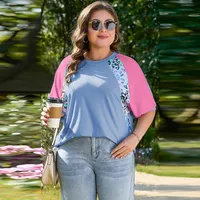 T-shirt Half Sleeve Plus Size Tops Casual Streetwear Color Block Leopard main image 2