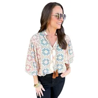 Women's T-shirt 3/4 Length Sleeve T-Shirts Elegant Vintage Style Geometric sku image 3