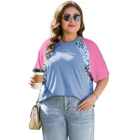 T-shirt Half Sleeve Plus Size Tops Casual Streetwear Color Block Leopard main image 5