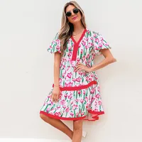 Women's Floral Dress Pastoral Simple Style V Neck Short Sleeve Color Block Flower Knee-Length Casual Holiday main image 1