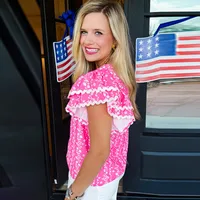 Women's Chiffon Shirt Short Sleeve Blouses Casual Vacation Flower main image 4