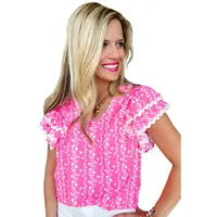 Women's Chiffon Shirt Short Sleeve Blouses Casual Vacation Flower sku image 3