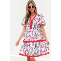 Women's Floral Dress Pastoral Simple Style V Neck Short Sleeve Color Block Flower Knee-Length Casual Holiday main image 4