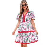 Women's Floral Dress Pastoral Simple Style V Neck Short Sleeve Color Block Flower Knee-Length Casual Holiday main image 5