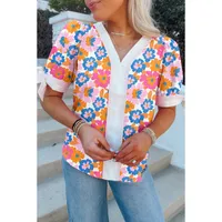 Women's Chiffon Shirt Short Sleeve Blouses Simple Style Classic Style Flower main image 1