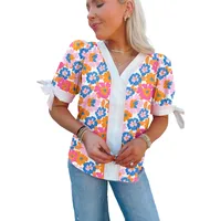 Women's Chiffon Shirt Short Sleeve Blouses Simple Style Classic Style Flower main image 4